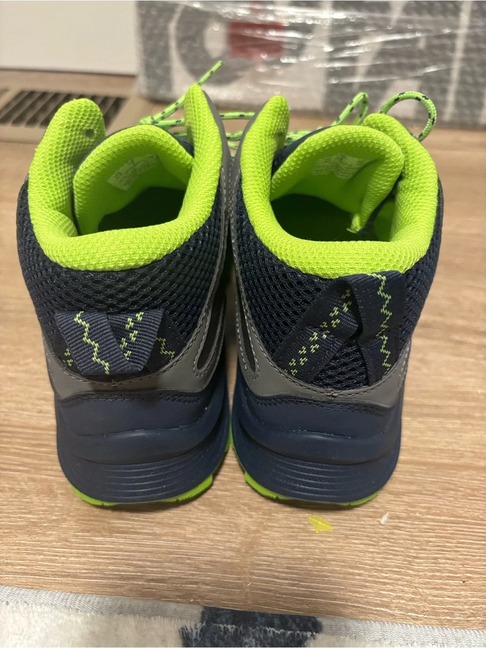 New kids Merrell Gray and Neon Green Athletic Trail Shoes